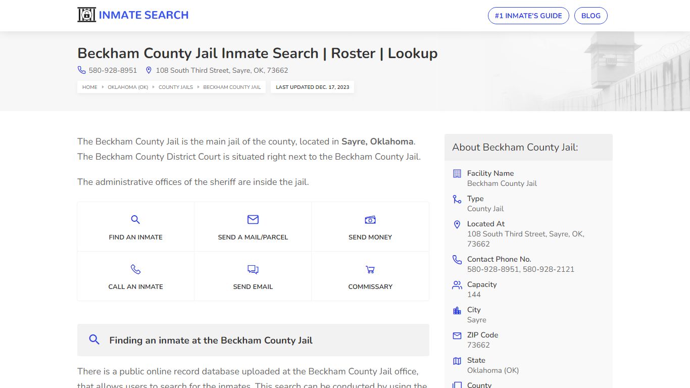 Beckham County Jail Inmate Search | Roster | Lookup